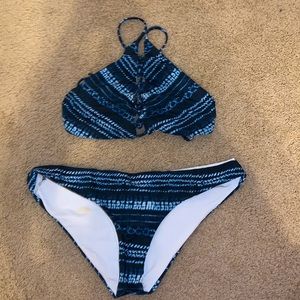 L*SPACE Blue tie dye halter neck bikini